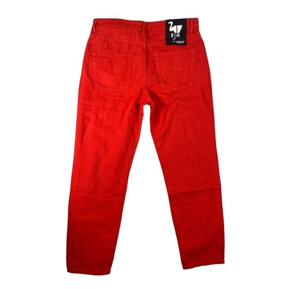 Free People x Sandrine Rose Womens Red Denim Jeans Pockets Straight Size 31 NEW - Picture 8 of 8